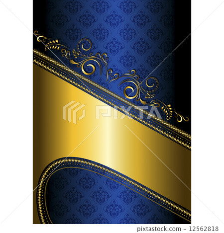 Gold border on a blue patterned background Gold border on a blue patterned background 12562818