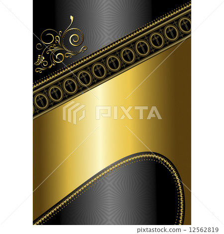 Golden pattern and border with crosses on black glossy background Golden pattern and border with crosses on black glossy background 12562819