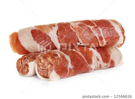 sausages wrapped in bacon, chevapchichi isolated on white backgr sausages wrapped in bacon, chevapchichi isolated on white backgr 12566626