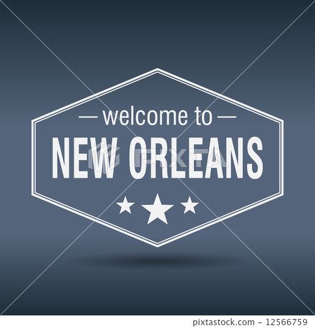 welcome to New Orleans hexagonal white vintage label 12566759