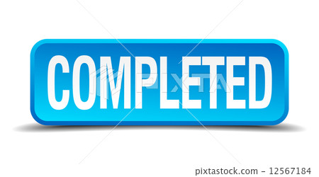 completed blue 3d realistic square isolated button completed blue 3d realistic square isolated button 12567184