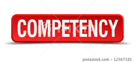 competency red three-dimensional square button isolated on white background 12567185