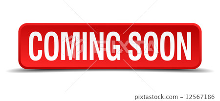 coming soon red three-dimensional square button isolated on white background 12567186