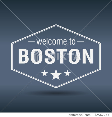 welcome to Boston hexagonal white vintage label 12567244