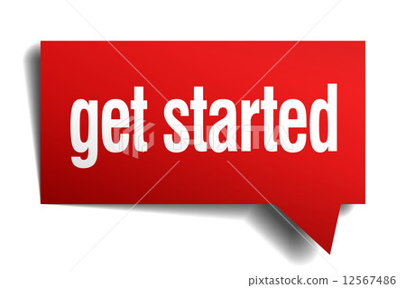 get started red 3d realistic paper speech bubble 12567486