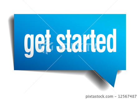 get started blue 3d realistic paper speech bubble 12567487