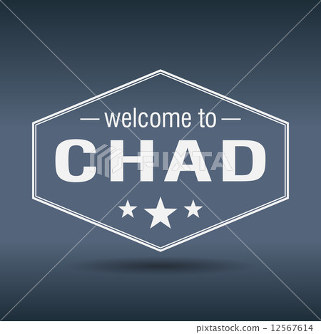 welcome to Chad hexagonal white vintage label 12567614