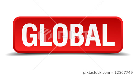 Global red 3d square button on white background 12567749