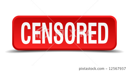 censored red three-dimensional square button isolated on white background 12567937