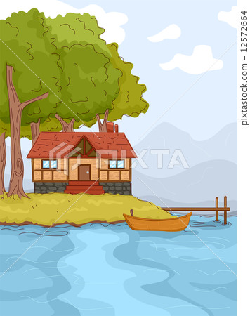 Lakeside Cabin - Stock Illustration [12572664] - PIXTA