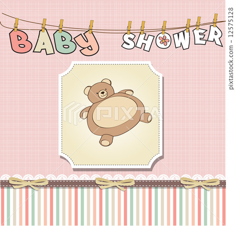 romantic baby girl announcement card with teddy bear romantic baby girl announcement card with teddy bear 12575128