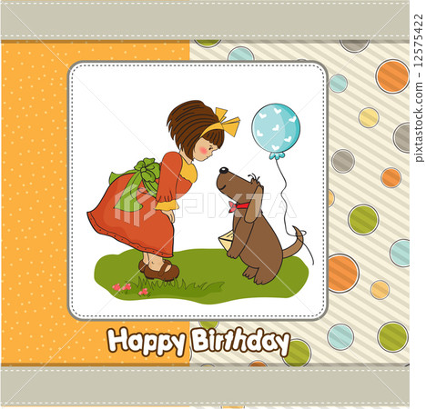 young girl and her dog in a wonderful birthday greeting card young girl and her dog in a wonderful birthday greeting card 12575422