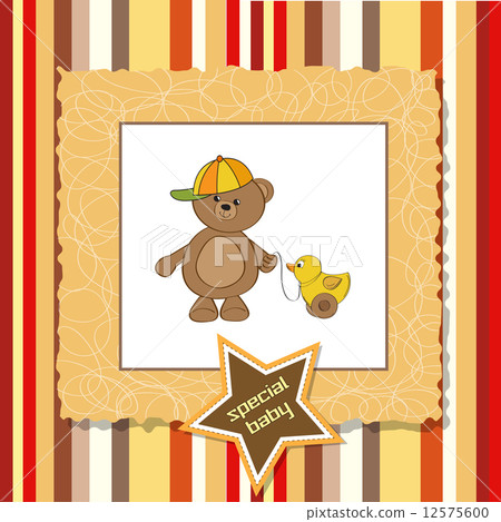 cute greeting card with boy teddy bear 12575600