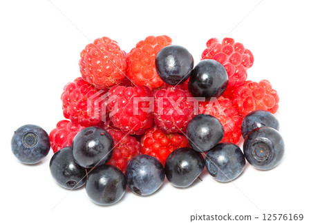 berries of raspberry and bilberry on white background.. berries of raspberry and bilberry on white background.. 12576169