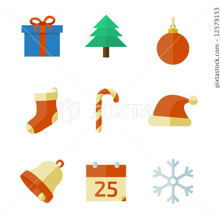 Christmas icons in flat style - Stock Illustration [12579153] - PIXTA