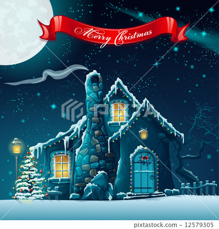 Greeting card with a Christmas tree and fairy house Greeting card with a Christmas tree and fairy house 12579305