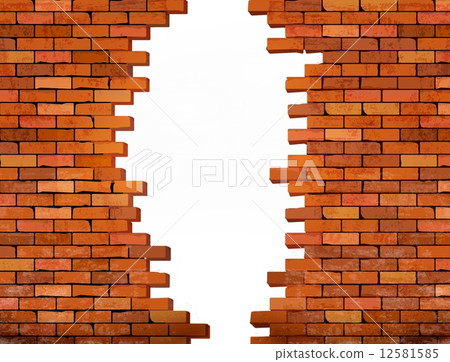 Vintage brick wall background with hole. Vector 12581585