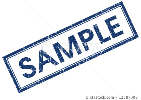 Sample blue square grungy stamp isolated on white background 12587398