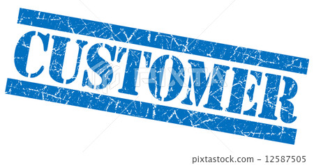 Customer blue square grunge textured stamp isolated on white 12587505