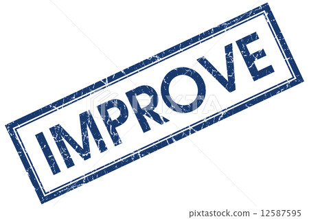 Improve blue square grungy stamp isolated on white background 12587595