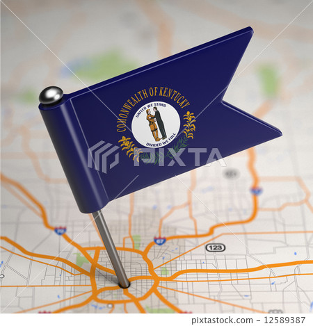 Kentucky Small Flag on a Map Background. Kentucky Small Flag on a Map Background. 12589387