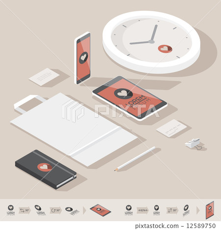Isometric corporate identity template Isometric corporate identity template 12589750
