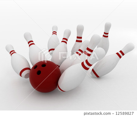 3d render of bowling ball crashing into the pins 12589827