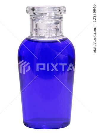 Small bottle with blue liquid on white background 12589940