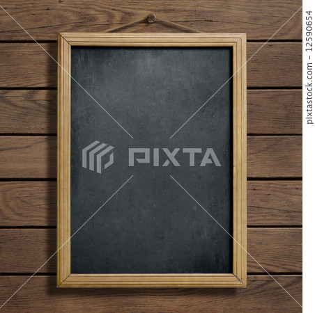 chalkboard or blackboard hanging on wooden wall chalkboard or blackboard hanging on wooden wall 12590654