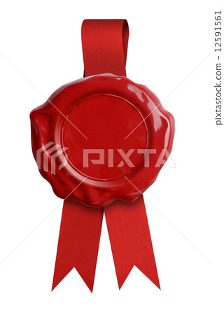 Red wax seal or signet with ribbon isolated Red wax seal or signet with ribbon isolated 12591561