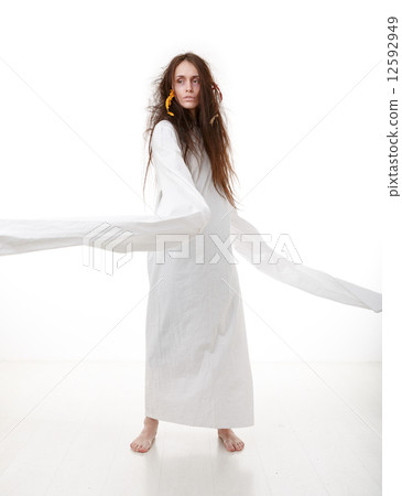 Portrait of a crazy woman in a straitjacket 12592949