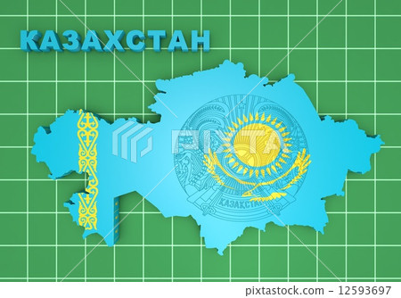 map illustration of Kazakhstan with flag 12593697