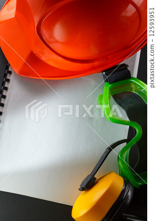 Goggles, earphones and red helmet 12593951