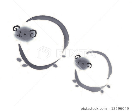 New Year card illustration ink painting picture (parent and child) New Year card illustration ink painting picture (parent and child) 12596049