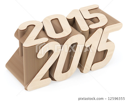 2015 digits composed of intersected wood panels on white background 12596355