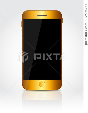 New Realistic Gold Mobile Phone With Black Screen. Vector Illust 12596765