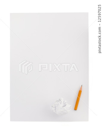 pencil and crumpled paper ball on white pencil and crumpled paper ball on white 12597025