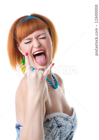 Frenzy pin-up girl showing rock gesture 12600008