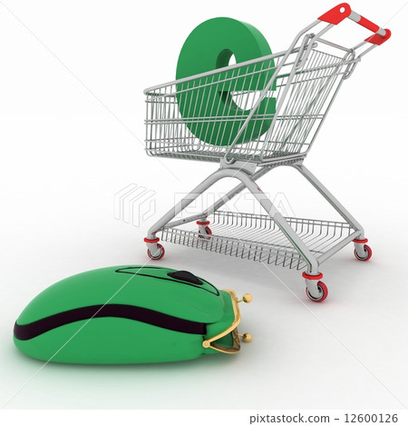 shopping cart and hybrid of computer mouse and purse - the symbol of e-commerce shopping cart and hybrid of computer mouse and purse - the symbol of e-commerce 12600126
