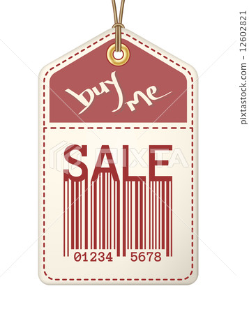 Vintage sale tag with stitches. Vintage sale tag with stitches. 12602821