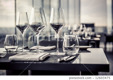 Empty glasses in restaurant 12603475