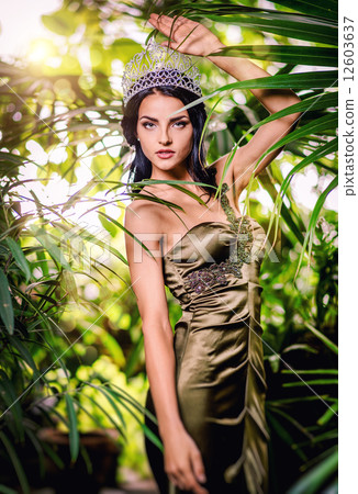 Gorgeous lady in long evening dress and with tiara on a head Gorgeous lady in long evening dress and with tiara on a head 12603637