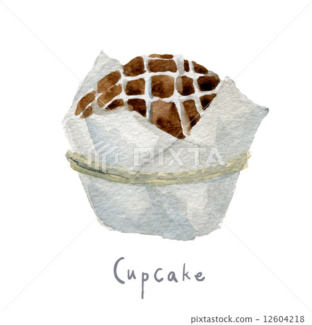 Watercolor hand drawn coffee cupcake, vector eps10  12604218