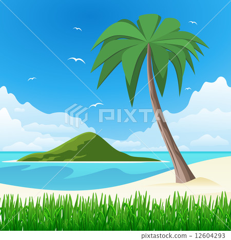 Island with palm tree on tropical white sand 12604293