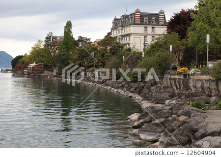 Lake Geneva and view of Montreux, Switzerland. 12604904