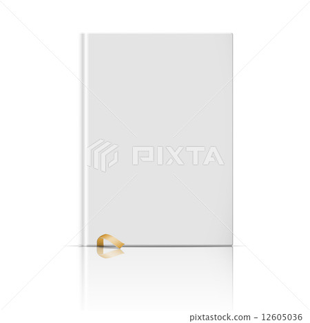 Blank vertical book template with gold bookmark. 12605036