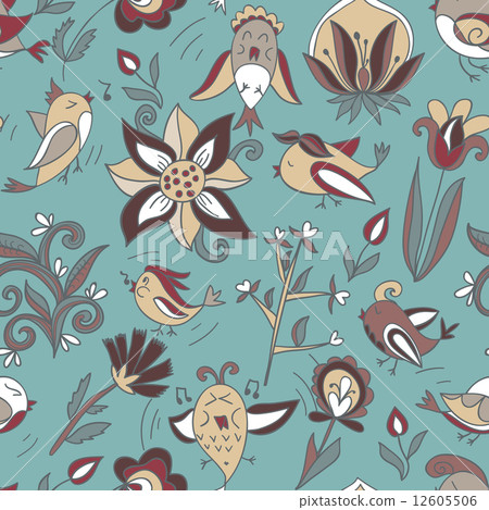 flowers and birds seamless texture pattern - Stock Illustration ...