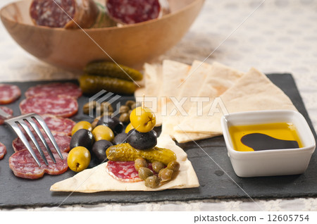 cold cut platter with pita bread and pickles cold cut platter with pita bread and pickles 12605754