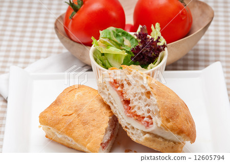 ciabatta panini sandwich with parma ham and tomato ciabatta panini sandwich with parma ham and tomato 12605794