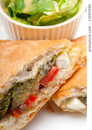 ciabatta panini sandwichwith vegetable and feta ciabatta panini sandwichwith vegetable and feta 12605896